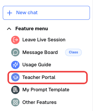 Teacher Portal link highlighted in the chat page sidebar