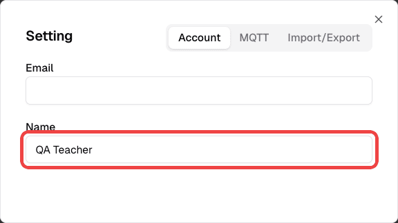 Setting dialog with the Name field highlighted