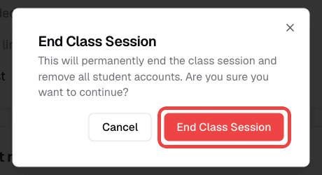 End Class Session confirmation with the End Class Session button highlighted