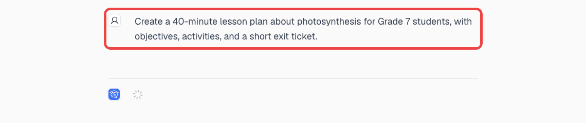 Chat showing the filled-in template prompt sent as a message