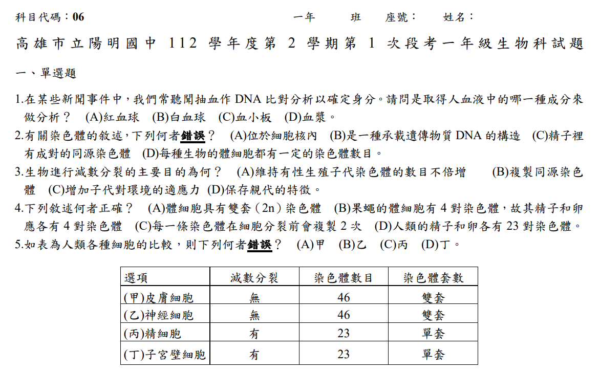 Word-exported quiz document content