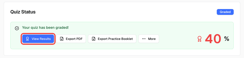 Student result page with the View Results button
